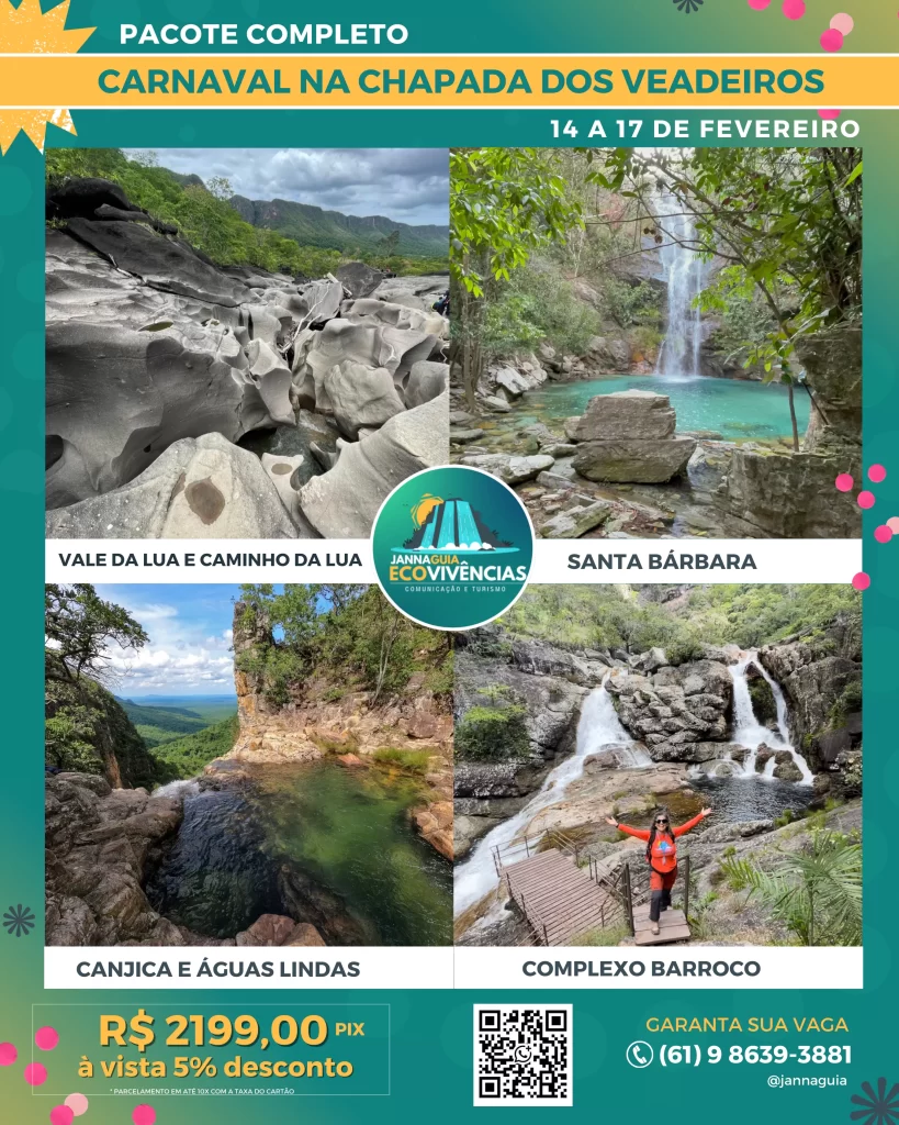 Carnaval 2026 na Chapada dos Veadeiros: roteiro completo com transporte, hospedagem e cachoeiras
