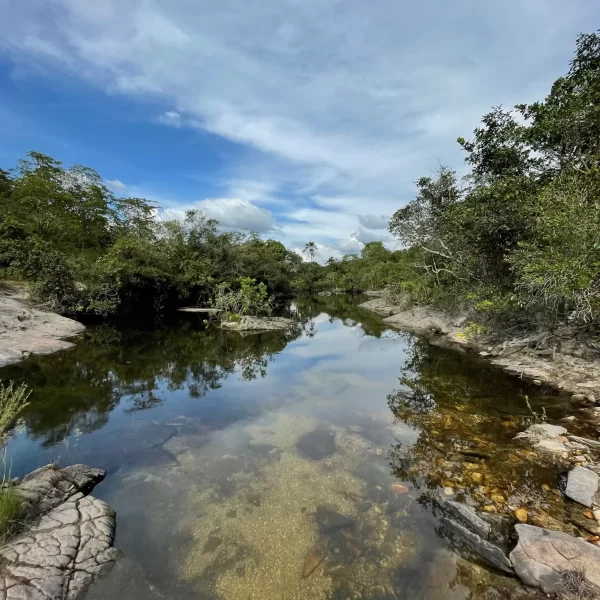 Banho nas águas cristalinas da Cachoeira São Bartolomeu Vale das Araras
